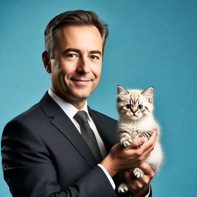 Man holding cute kitten