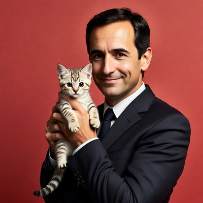 Man holding cute kitten