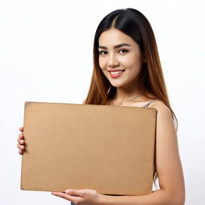 Asian woman holding blank sign