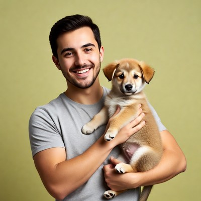 Man holding cute puppy