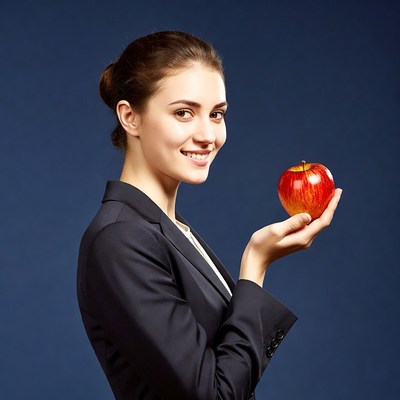 Woman holding red apple