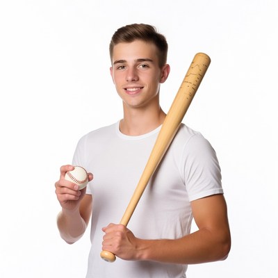 Teen boy holding baseball bat and ball