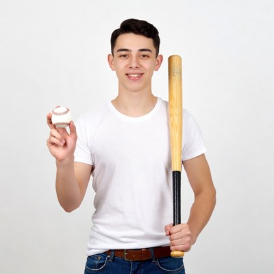 Boy holding baseball bat and ball