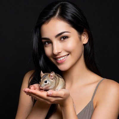 Woman holding cute gerbil