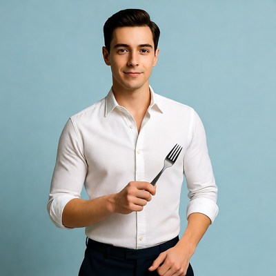 Man holding fork