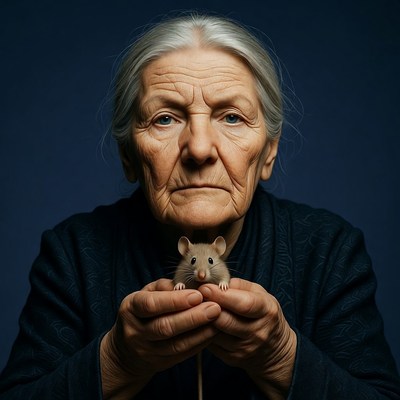 Elderly woman holding pet rat