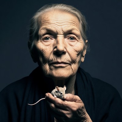 Elderly woman holding mouse