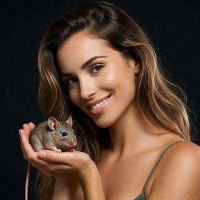 Woman holding cute mouse