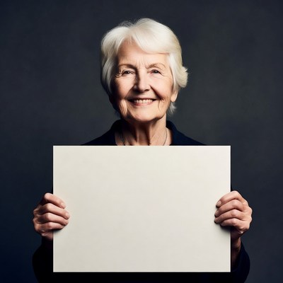 Elderly woman holding blank sign