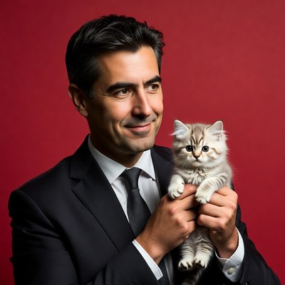 Man holding British Shorthair kitten