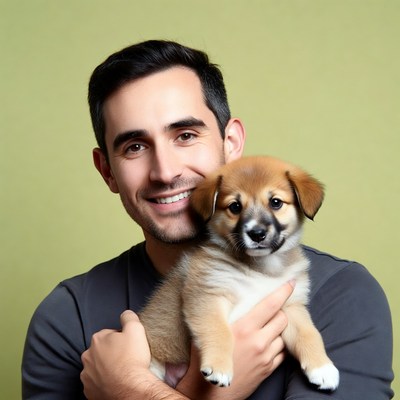 Man holding cute puppy