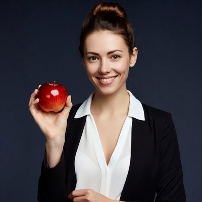 Woman holding red apple