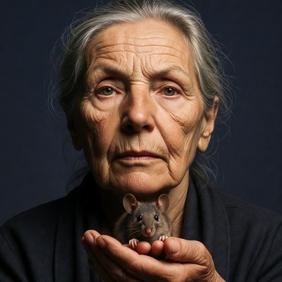 Elderly woman holding mouse