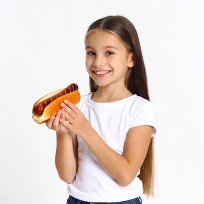 Girl holding hot dog