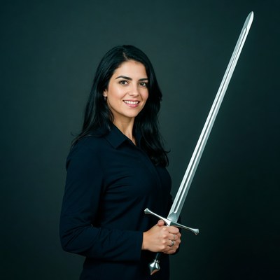 Woman holding large sword