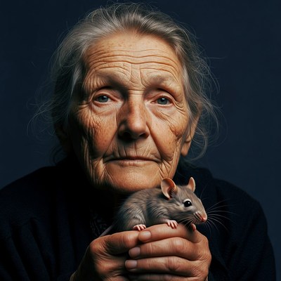 Elderly woman holding rat