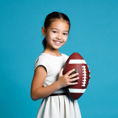 Asian girl holding football