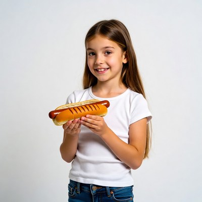 Girl holding hot dog