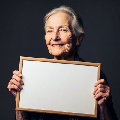Elderly woman holding blank sign