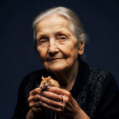 Elderly woman holding hamster
