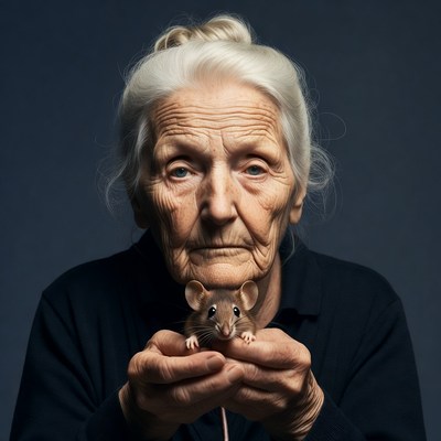 Elderly woman holding mouse