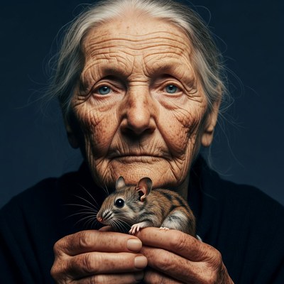 Elderly woman holding gerbil