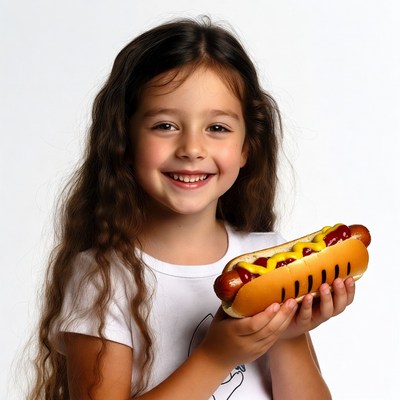 Girl holding hot dog