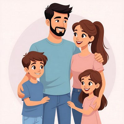 Happy family hugging together