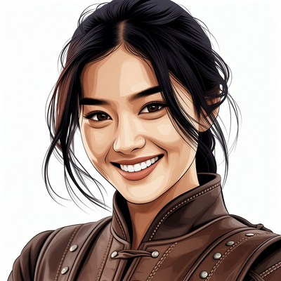 Asian woman in leather armor smiling