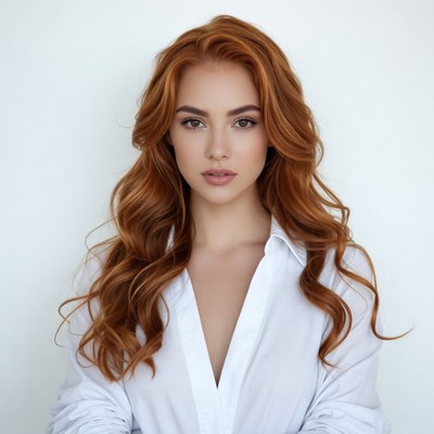 Redhead woman in white shirt