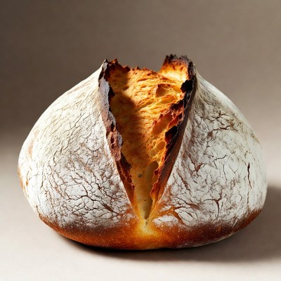 Split Crusty Artisan Bread Loaf