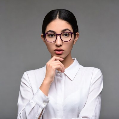 Asian woman thinking with hand on chin