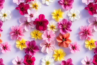 Colorful Flowers Scattered on White Background