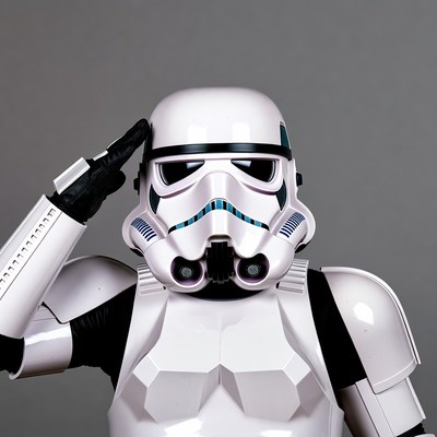 Stormtrooper saluting on gray background