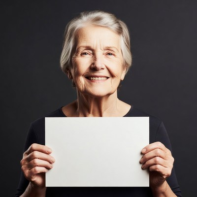Elderly woman holding blank sign