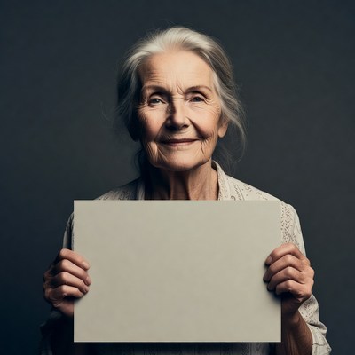 Elderly woman holding blank sign