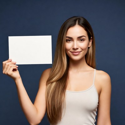 Woman holding blank white sign