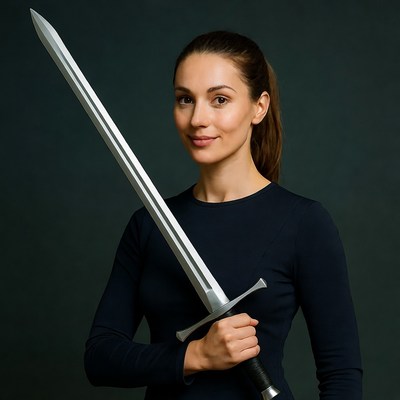 Woman holding large sword