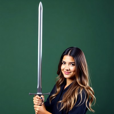 Woman holding silver sword