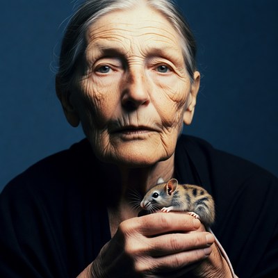 Elderly woman holding gerbil