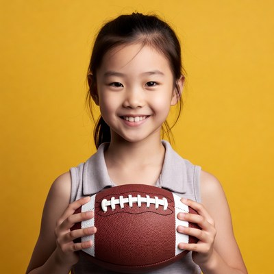 Asian girl holding football