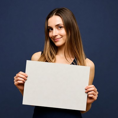 Woman holding blank sign