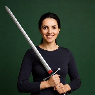 Woman holding large sword