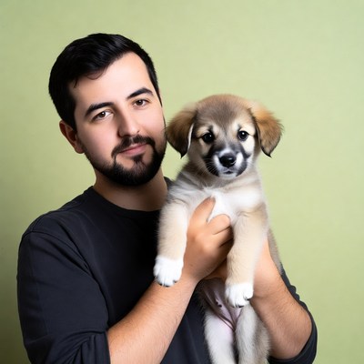 Man holding cute puppy