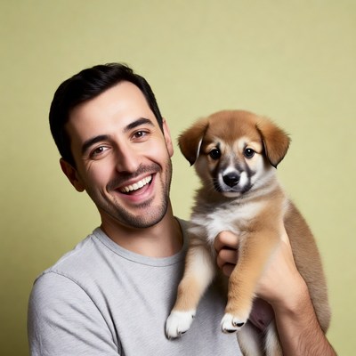 Man holding cute puppy