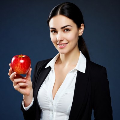 Woman holding red apple