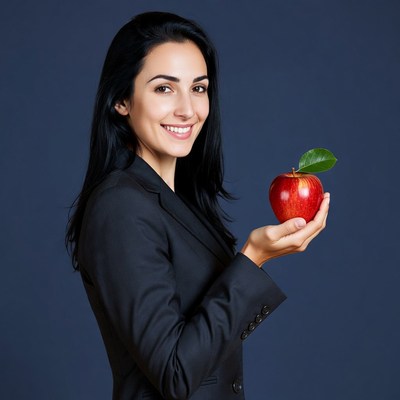 Woman holding red apple