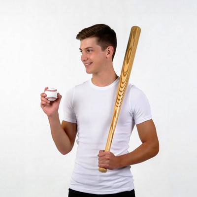 Boy holding baseball bat and ball