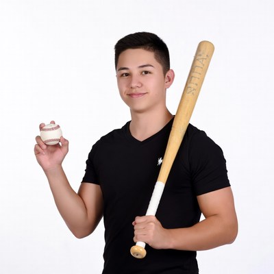Boy holding baseball bat and ball