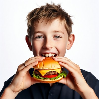 Boy eating burger
